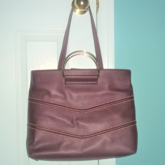 Maroon Faux Leather Handle Tote w/ Shoulder Strap - Picture 2 of 7